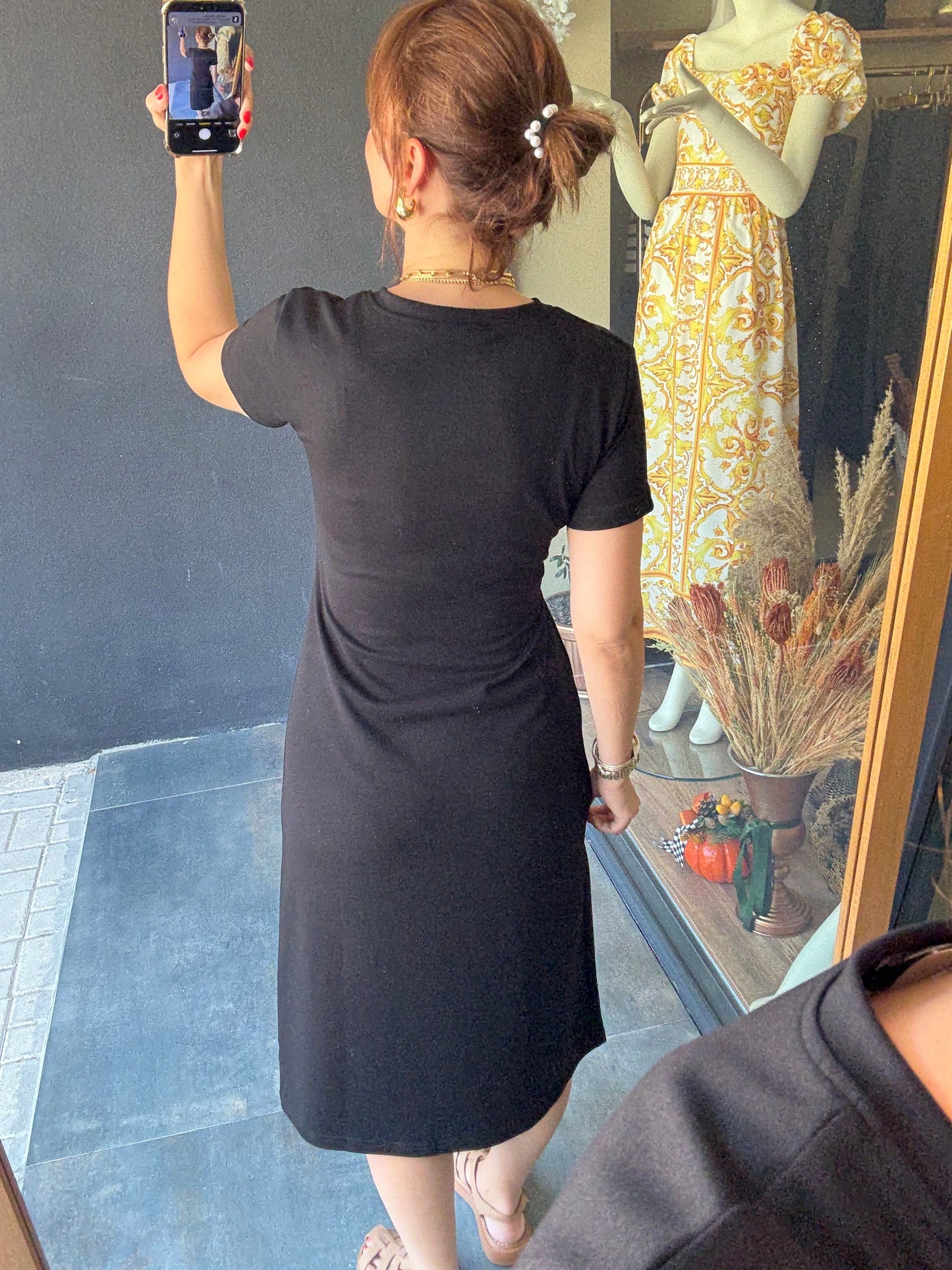 Fragman Modal Siyah Kuşaklı Elbise