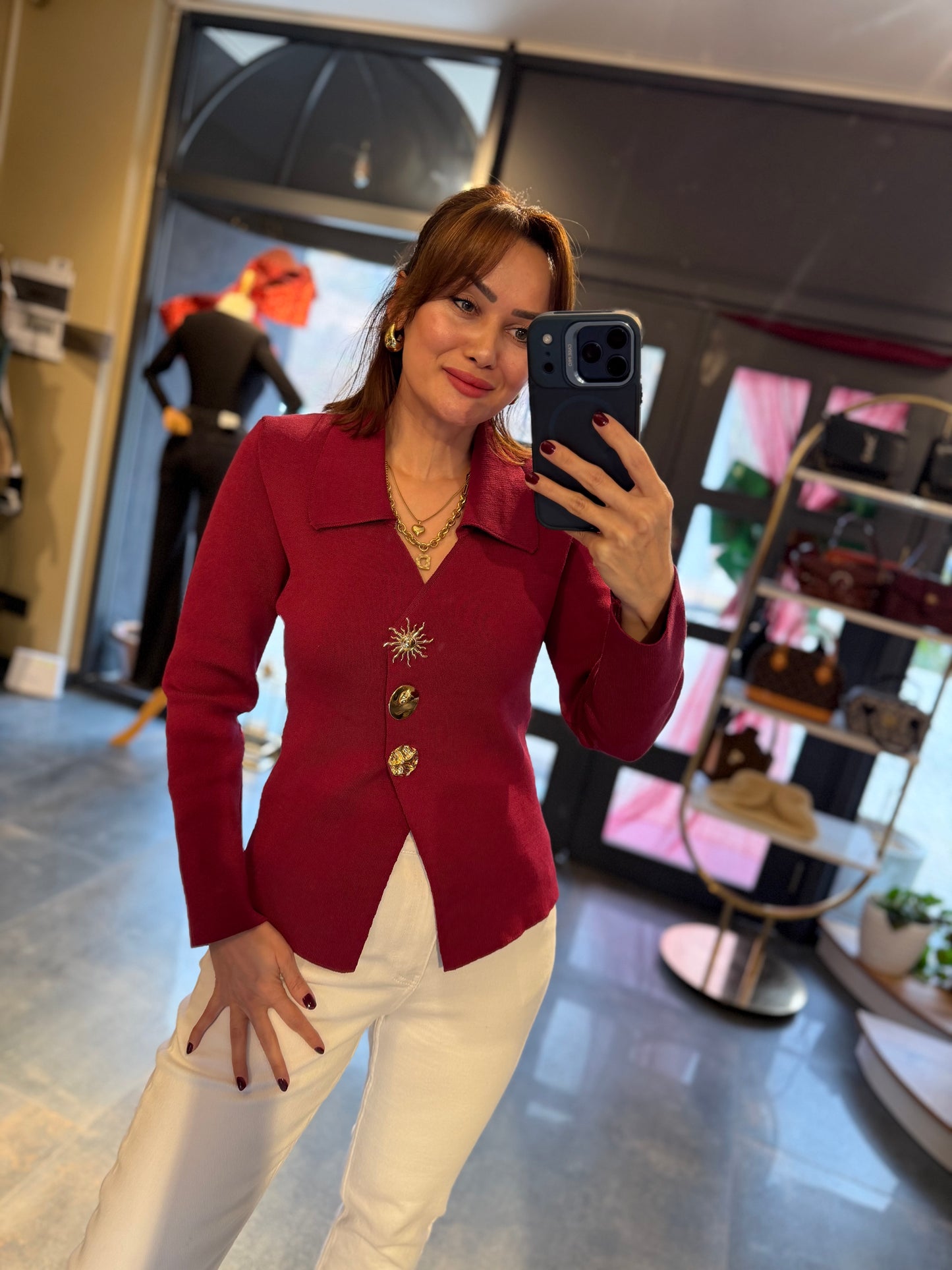 Given Bordo Çelik Örme Bluz