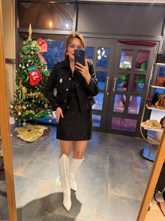 Ahel Siyah Tuvid Etek & Ceket Takım