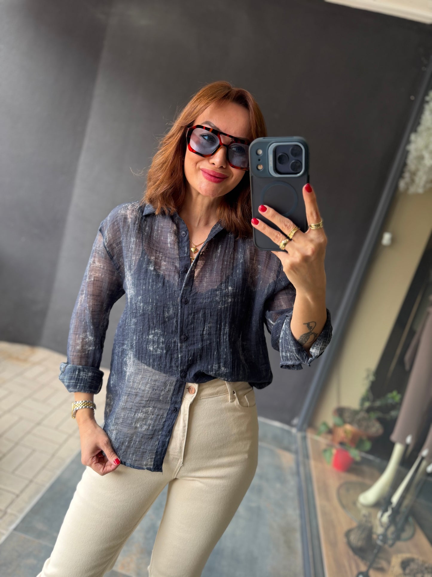 Vilen Mavi Transparan Gömlek