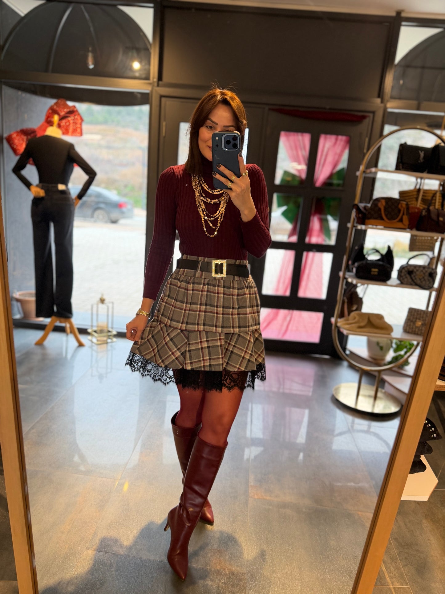 Livin Gri Kareli Etek