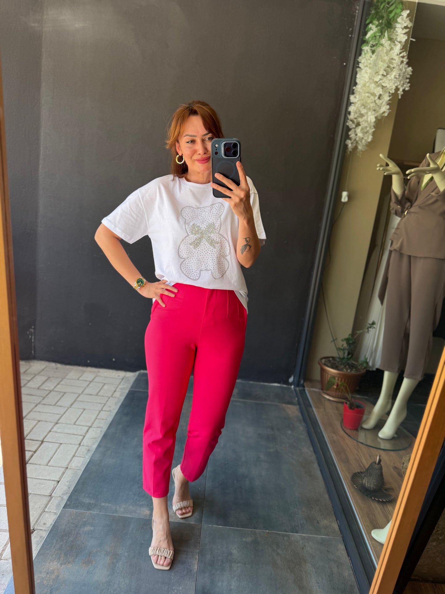 Pembe Flato Pantolon /Tshirt Takım