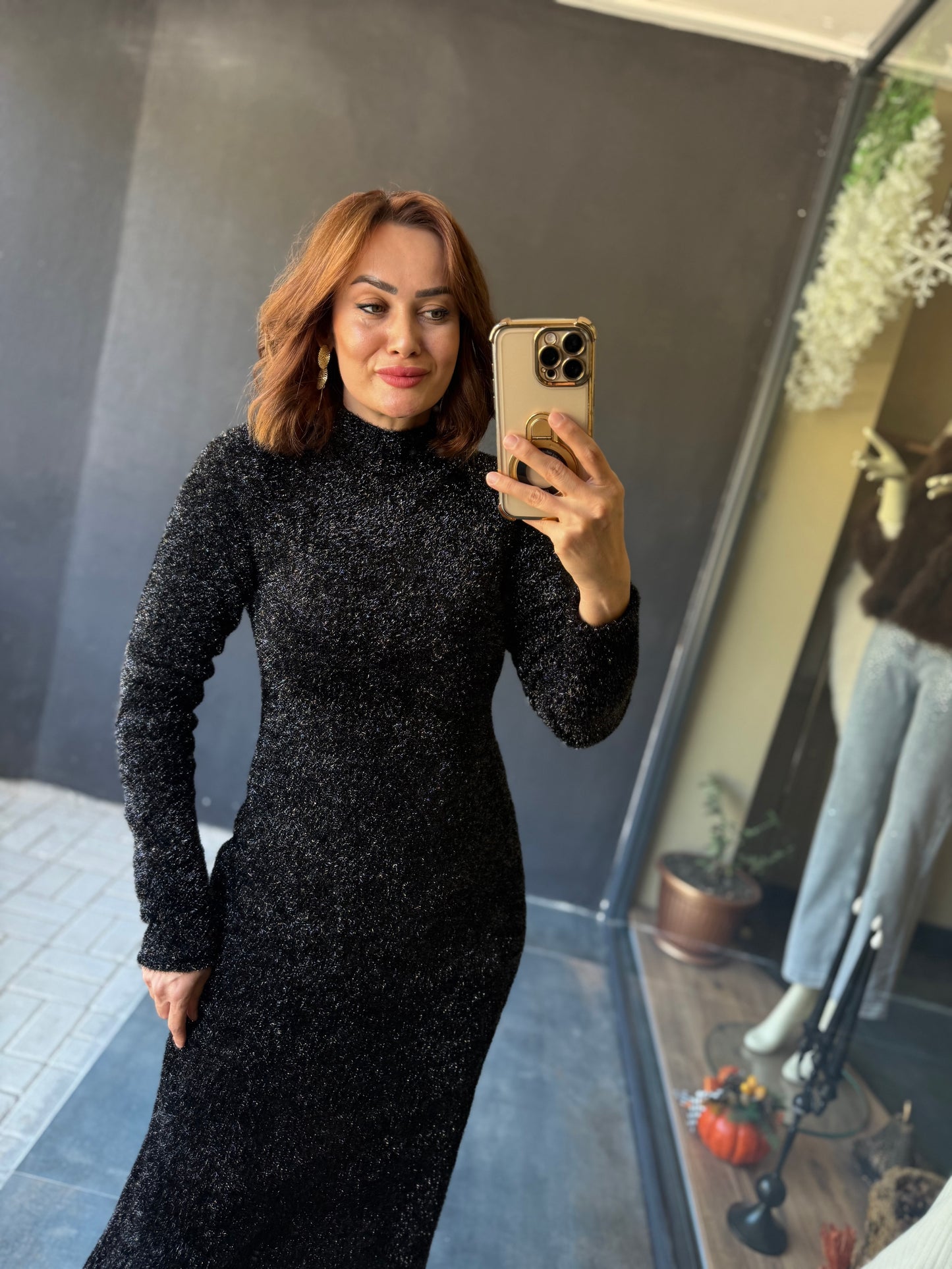 Jewel Siyah Simli Maxi Elbise