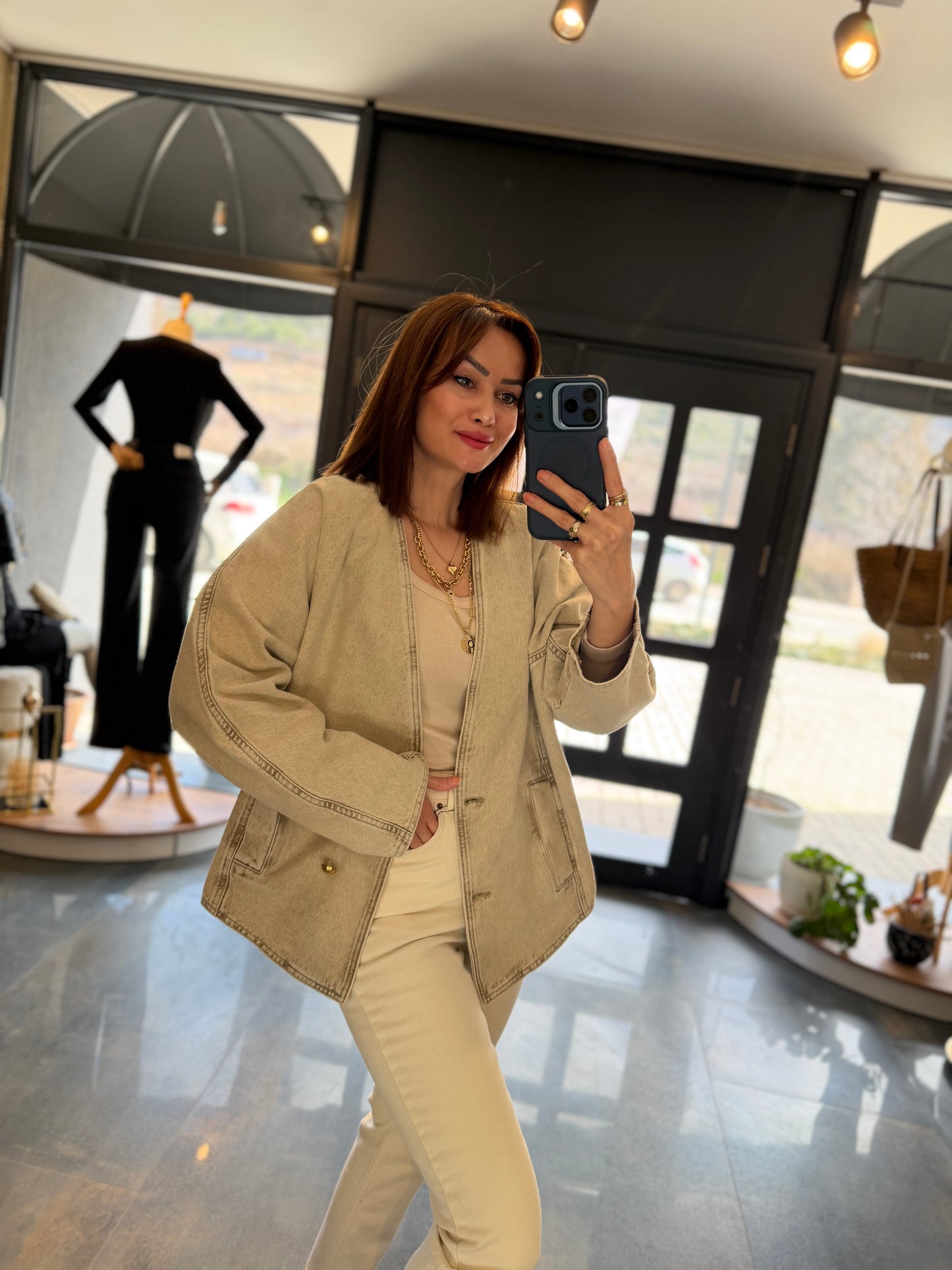 Xlove Yıkamalı Bej Jean Ceket