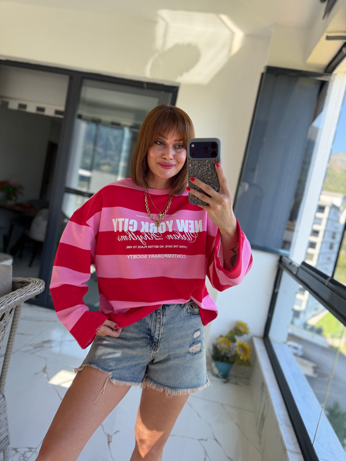 Firesh Pembe Çizgili Basic Sweat