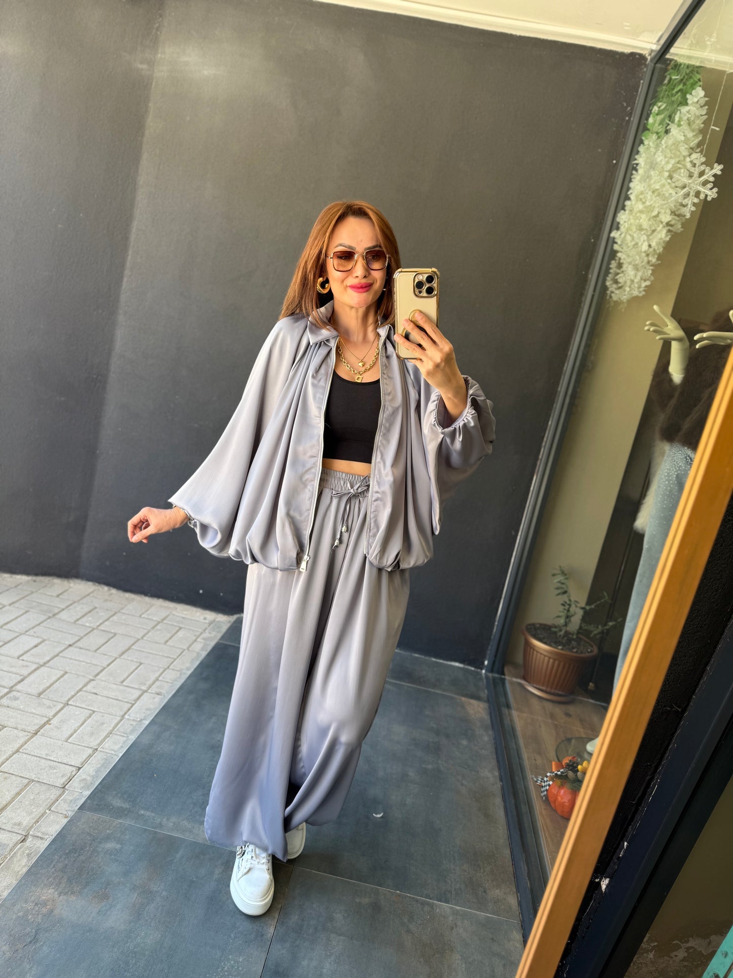 Cardinal Gri Saten Bomber Takım