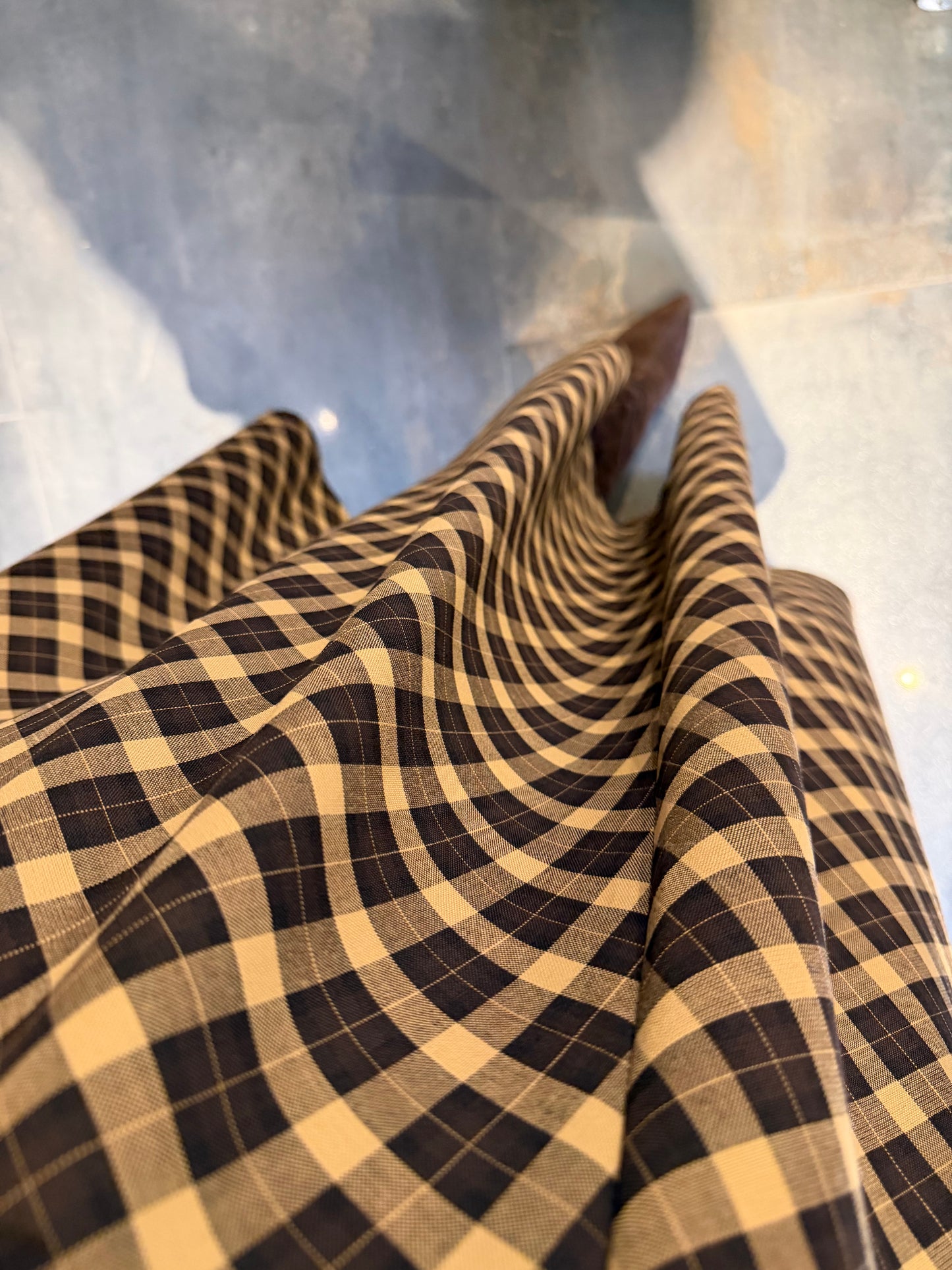 Cream 2 Kahve Midi Kareli Etek