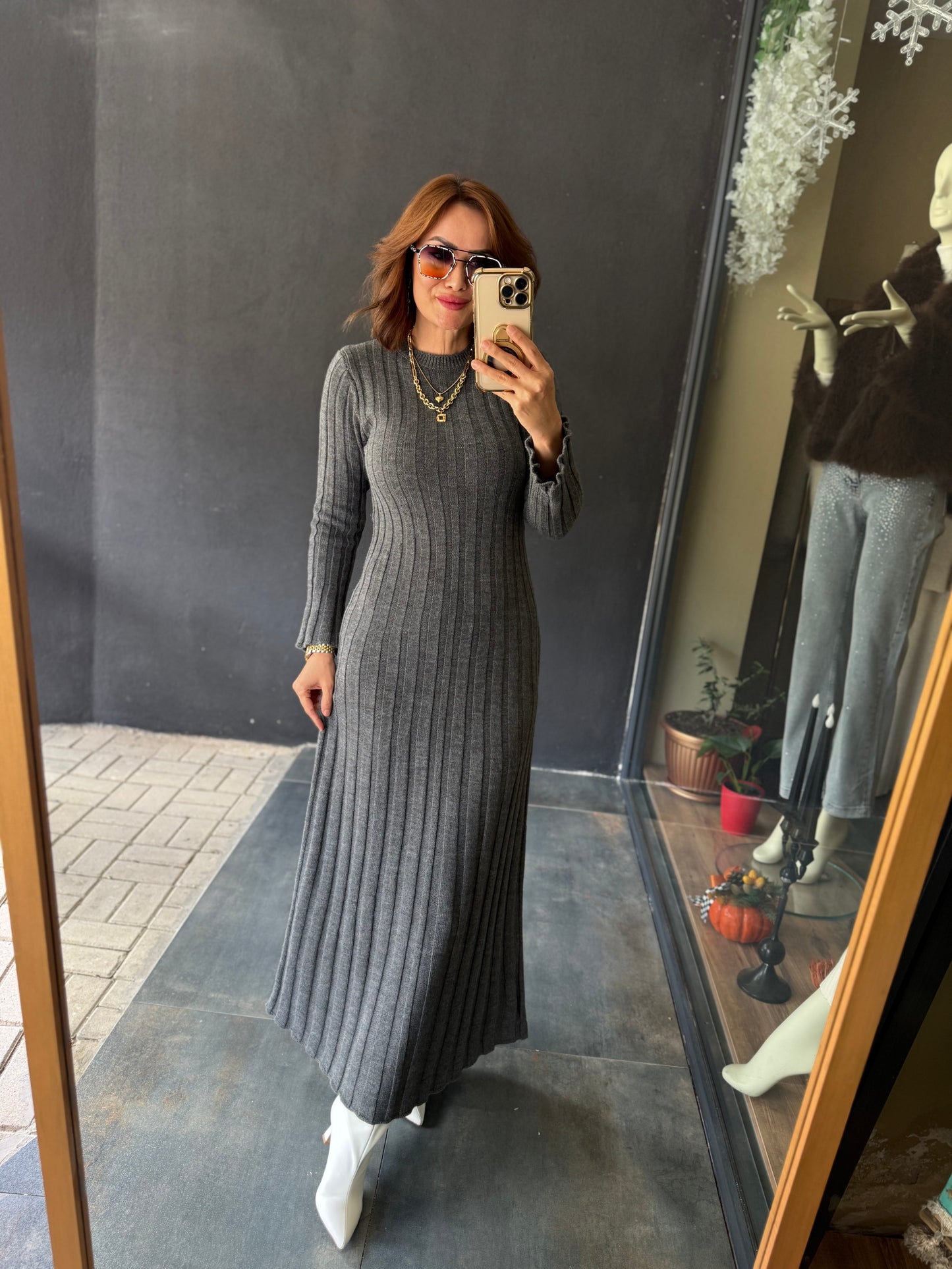 Lufi Maxi Elit Triko Gri Elbise