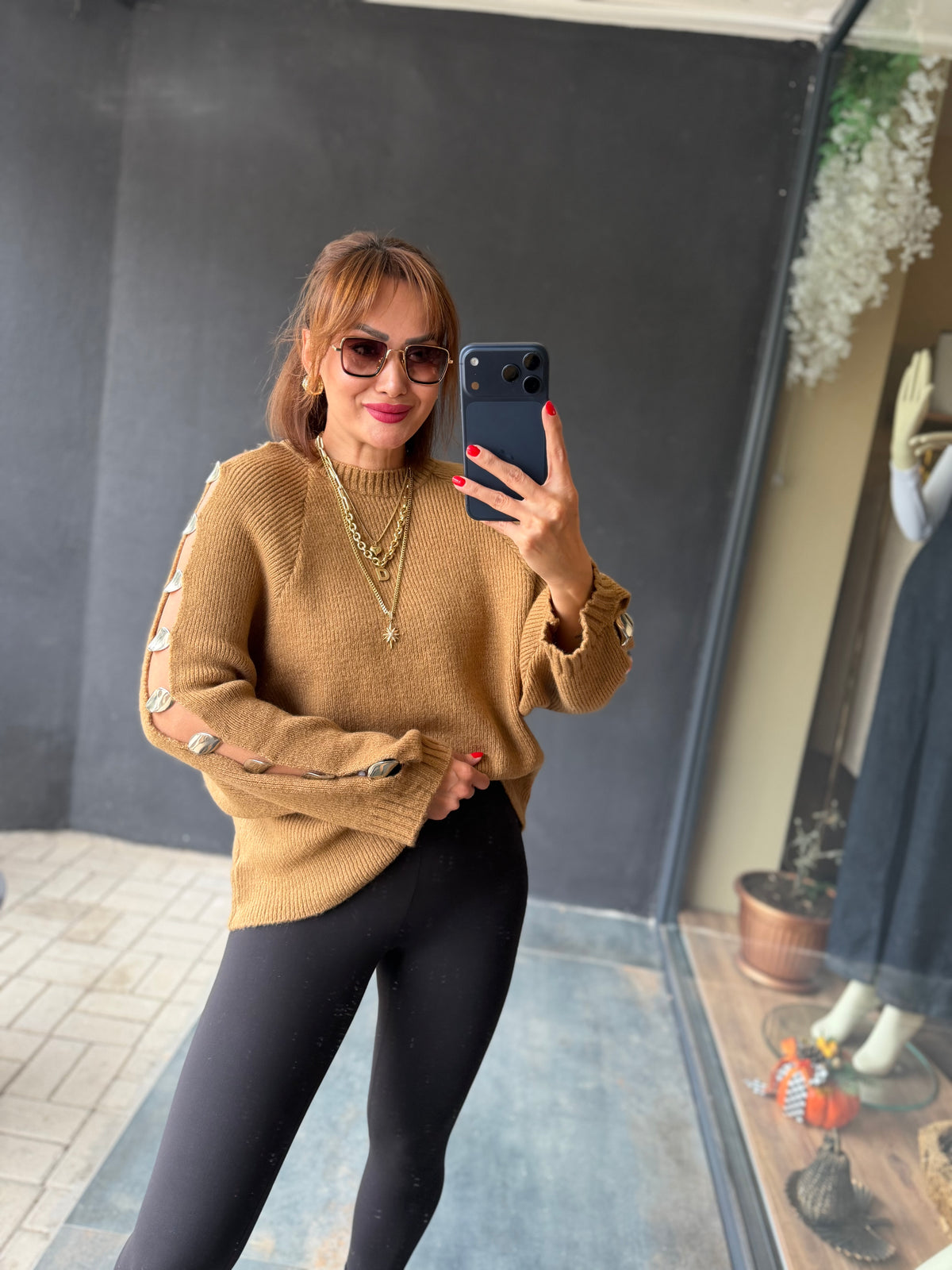 Beky Camel Kolları Düğme Detaylı Triko