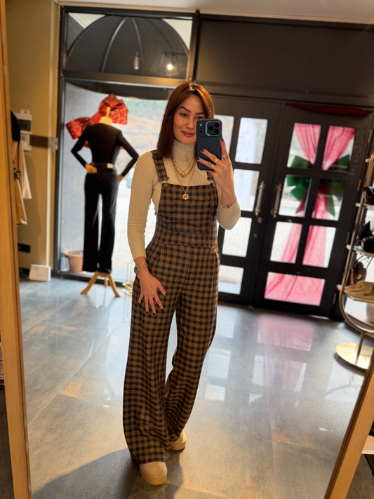 Mint Pöti Askılı Kareli Tulum