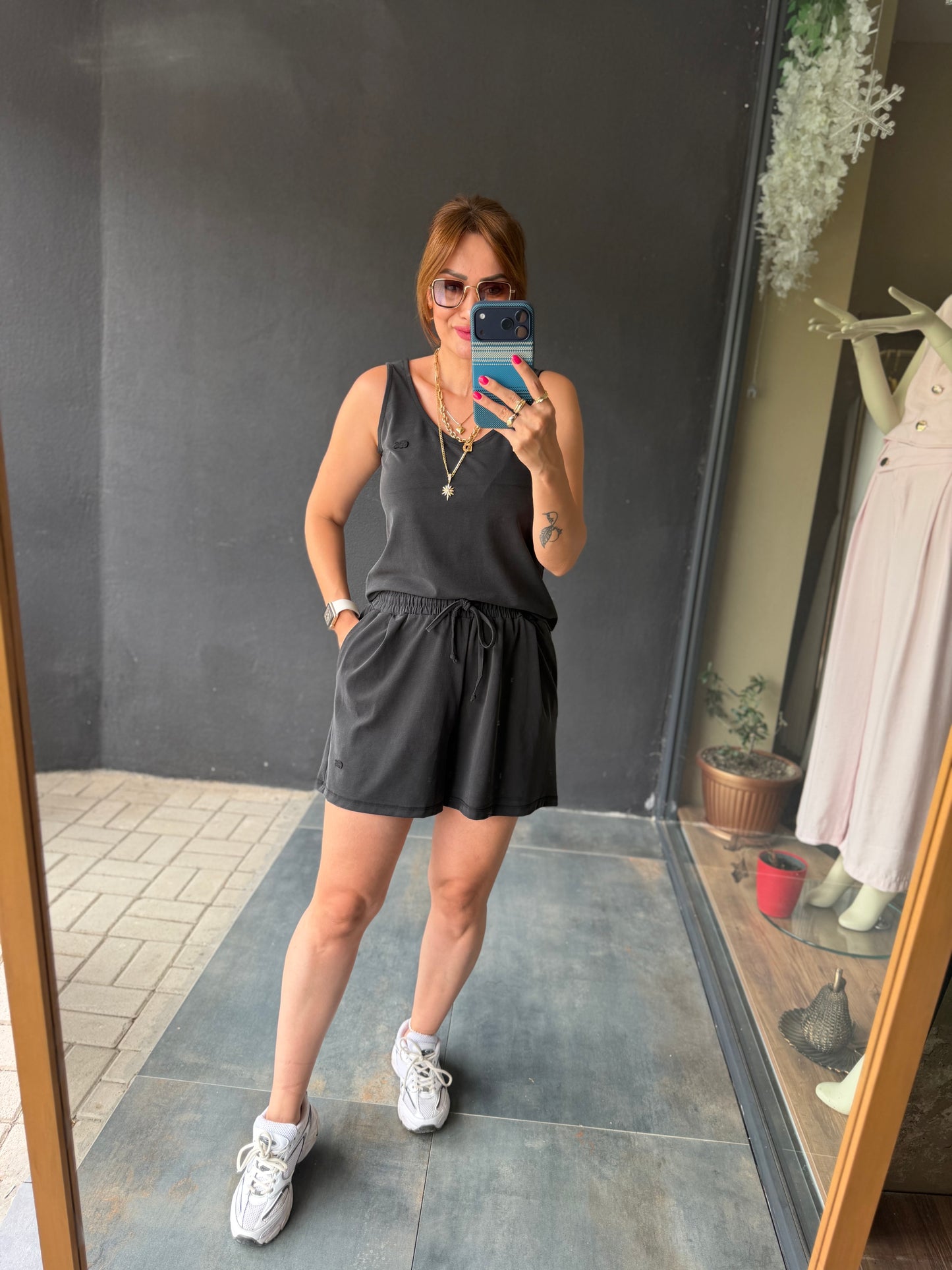 Siyah Aura Modal Şort Takım