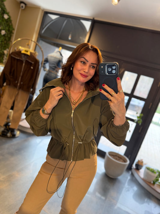 Krista Haki Büzgülü Ceket