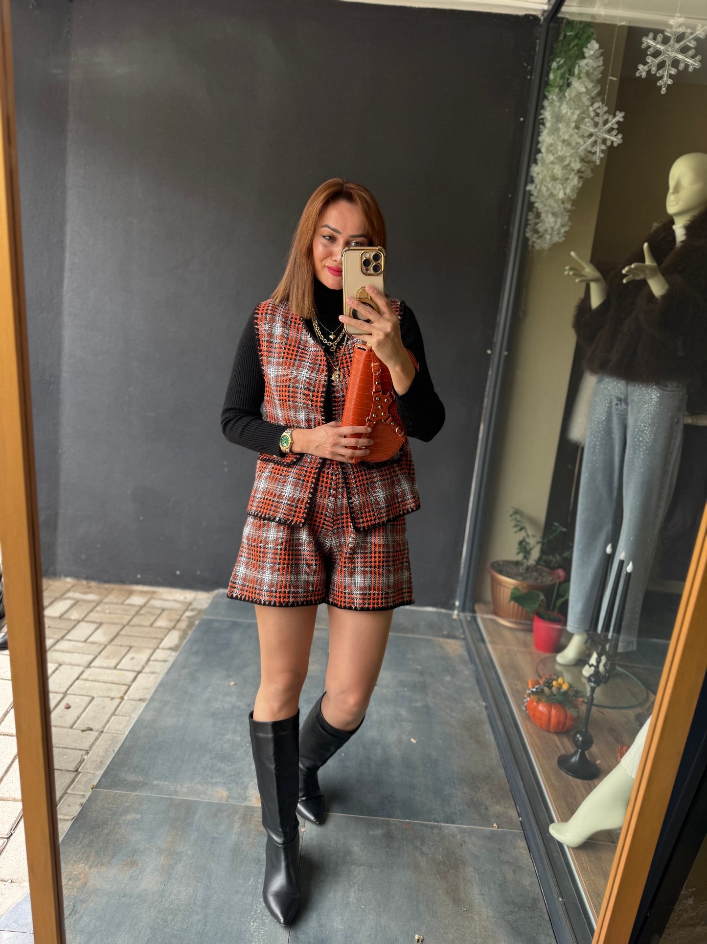 Dumra Turuncu Tuvid Yelek & Şort Takım