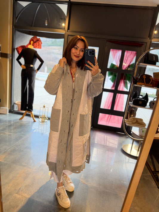 Linen Beyaz Capitone Detay Hırka