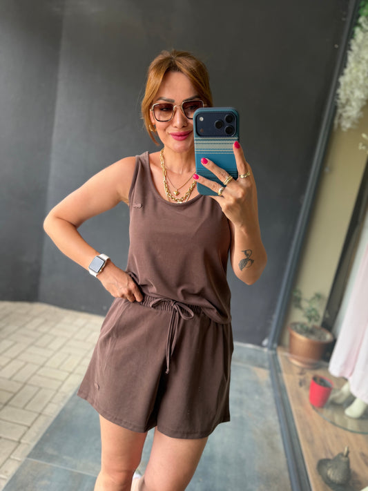 Kahve Aura Modal Şort Takım