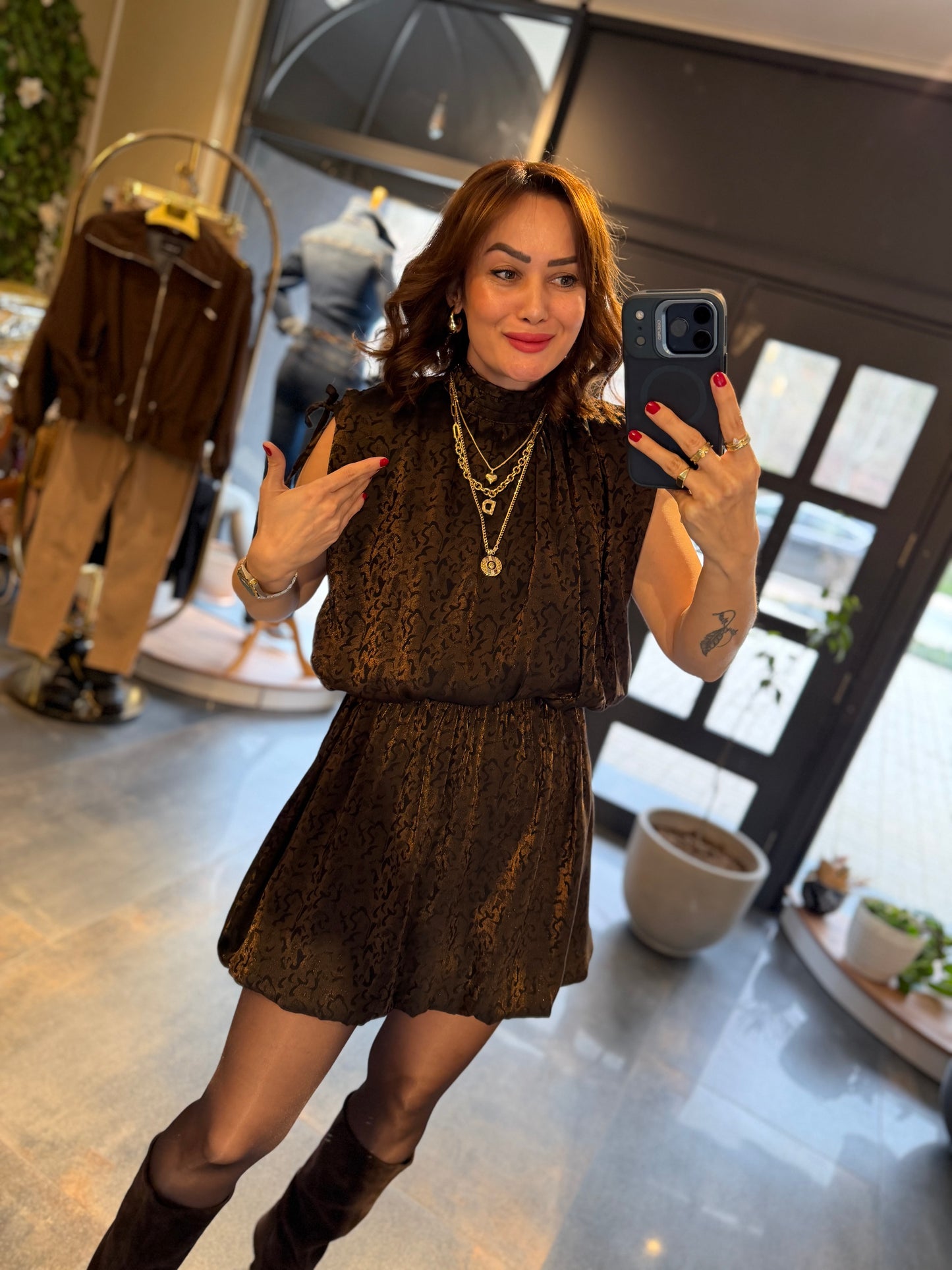 Treyo Kahve Balon Elbise