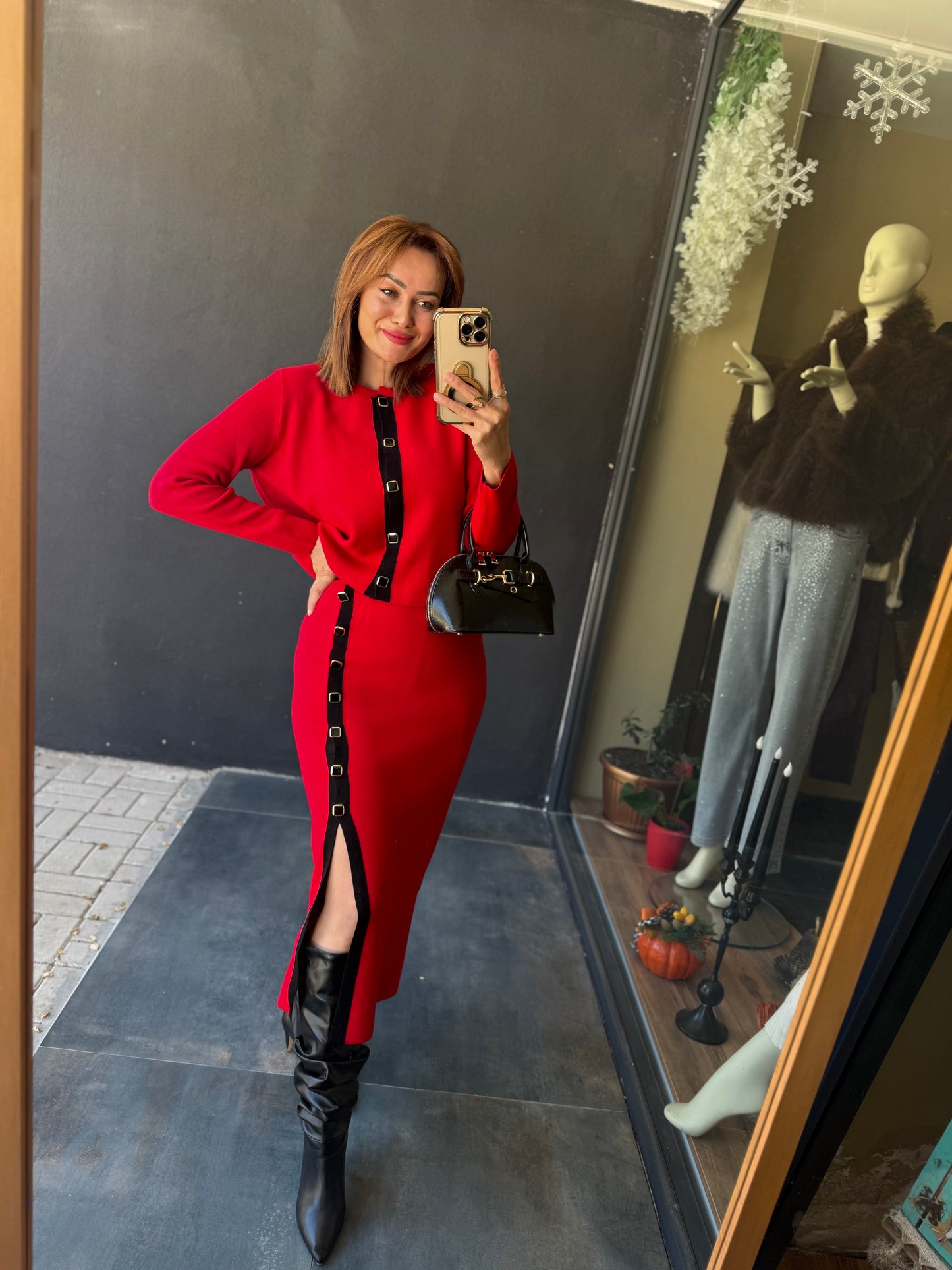 Tria Kırmızı Etek & Hırka Takım