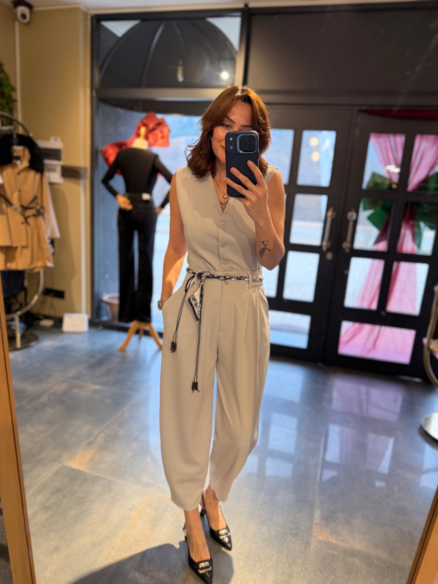 Casual Gri Harem Yelekli Takım