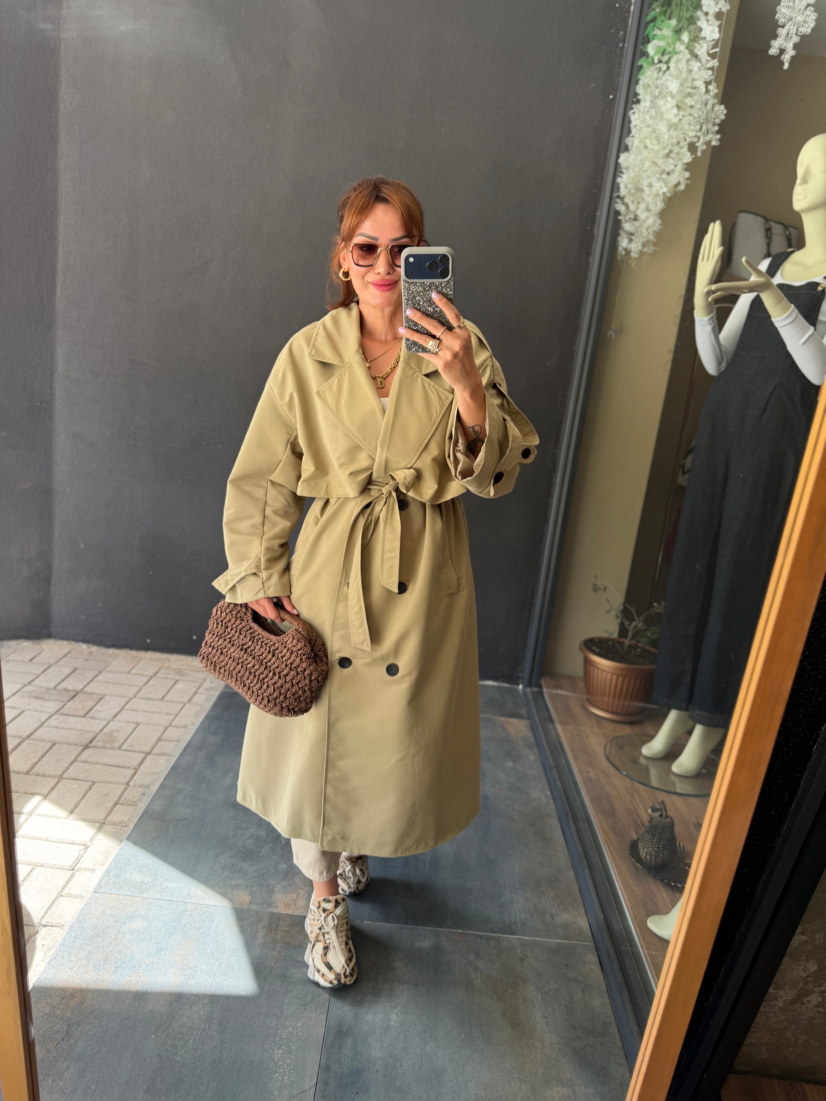 Alveron Bej Oversize Trenchcoat